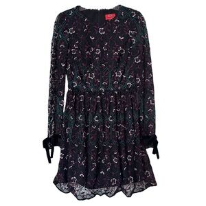 ML Monique Lhuillier Vine Embroidered Velvet Bow Trim Dress Sz 6